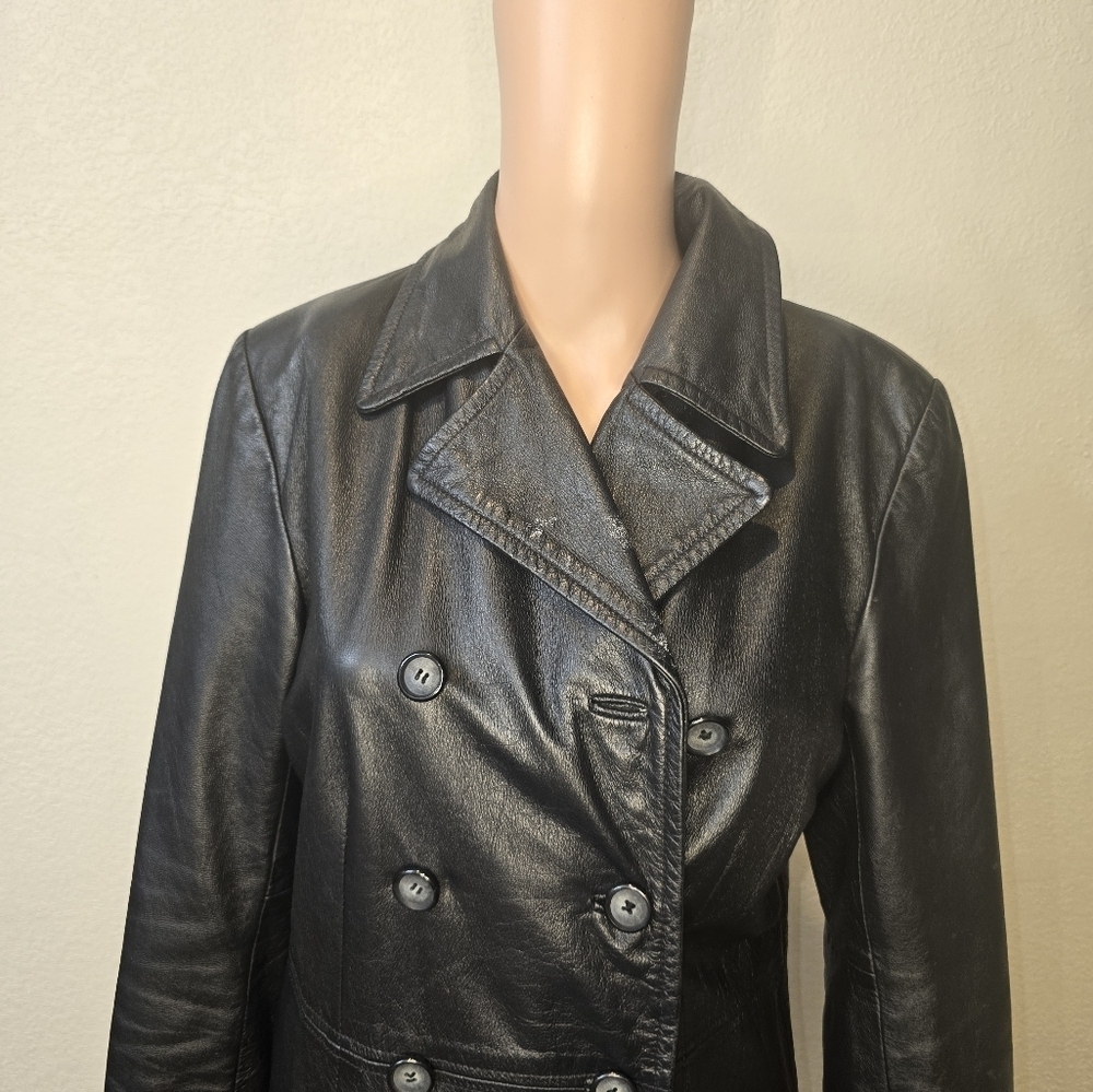 Colebrook Jacket Black Leather Double Breasted Collared Pockets Lined Size S - Picture 7 of 13